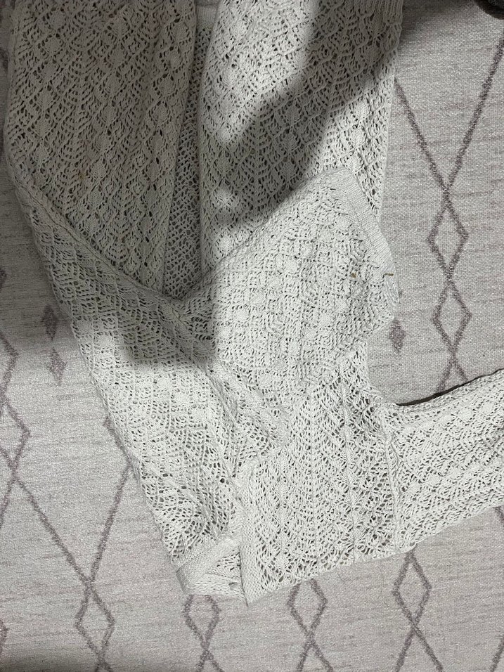 Gri Bohem V Yaka Örgü Kadın Hırka - Görsel 2