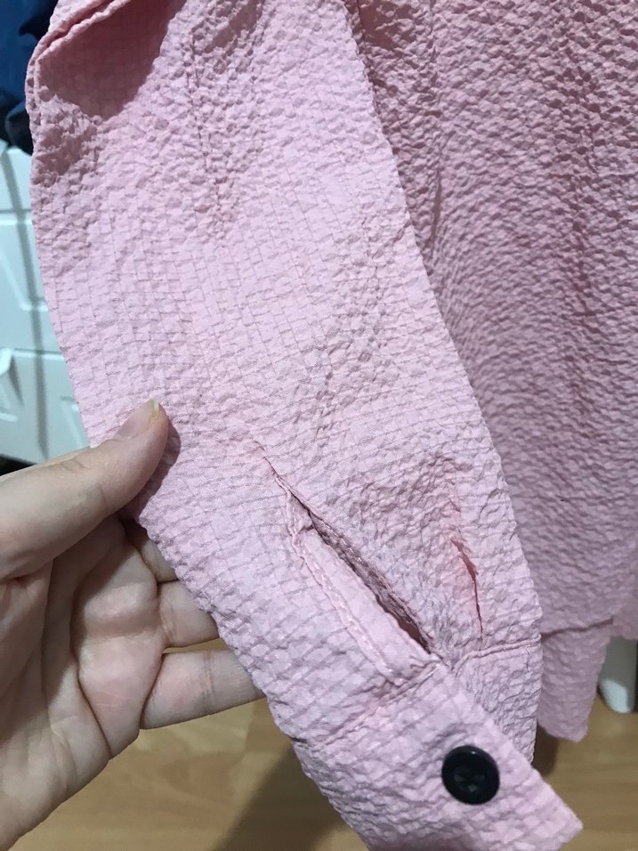 Düğmeli Pembe Kadın Keten Gömlek - Görsel 4