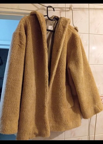 Bej Kadın Midi Boy Yumuşak Peluş Ceket - Görsel 5