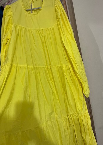 Sarı Uzun Kollu Fırfırlı Midi Elbise - Görsel 2