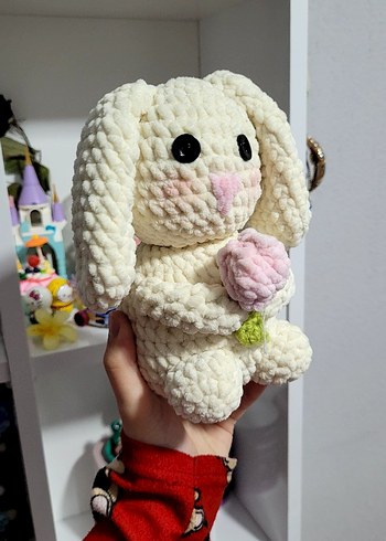 Pastel Renkli Beyaz Peluş Tavşan Oyuncak - Görsel 5