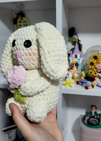 Pastel Renkli Beyaz Peluş Tavşan Oyuncak - Görsel 6