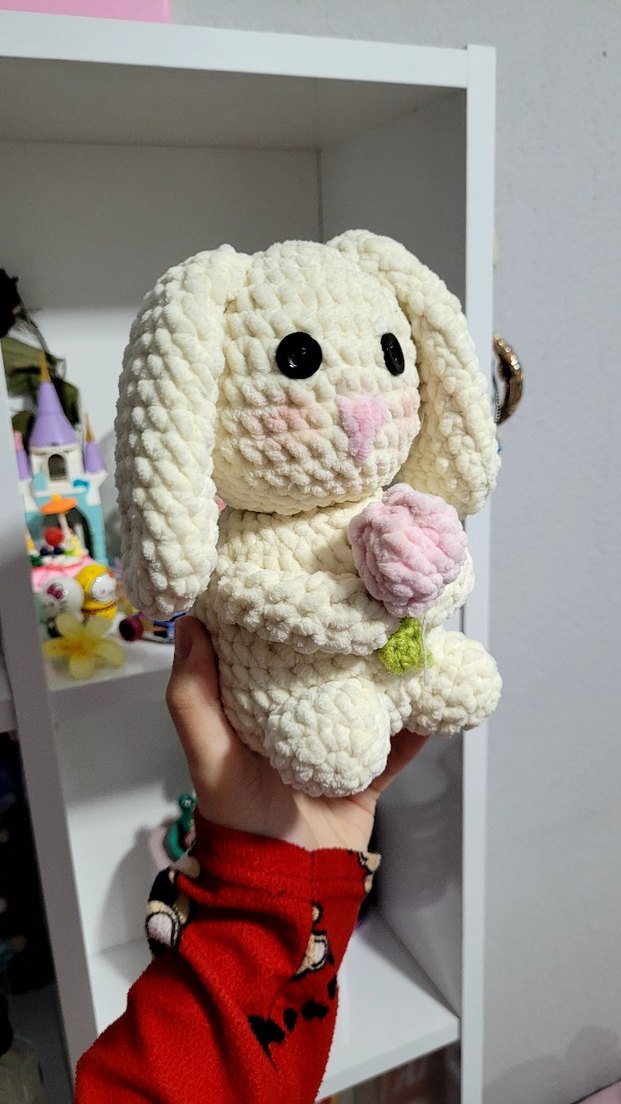 Pastel Renkli Beyaz Peluş Tavşan Oyuncak - Görsel 5