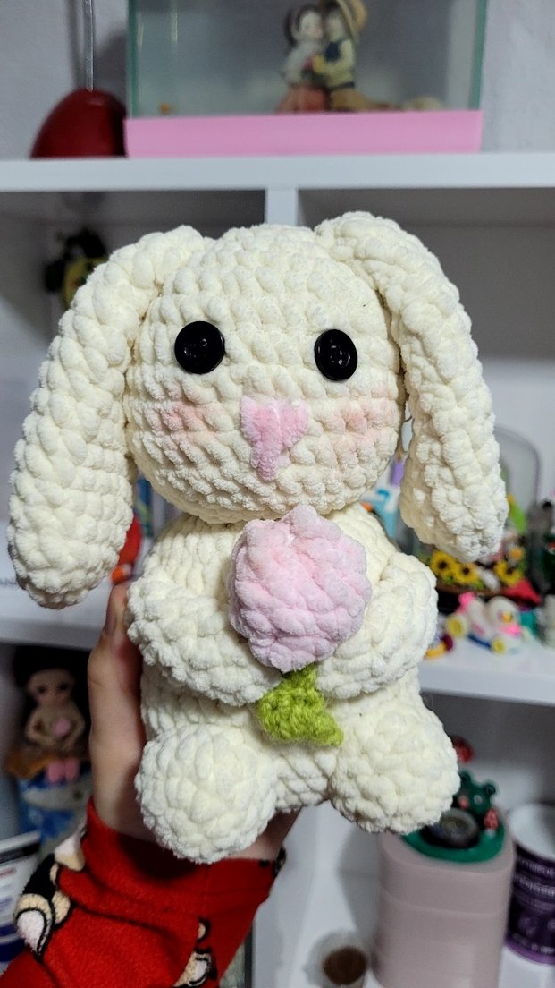 Pastel Renkli Beyaz Peluş Tavşan Oyuncak - Görsel 3