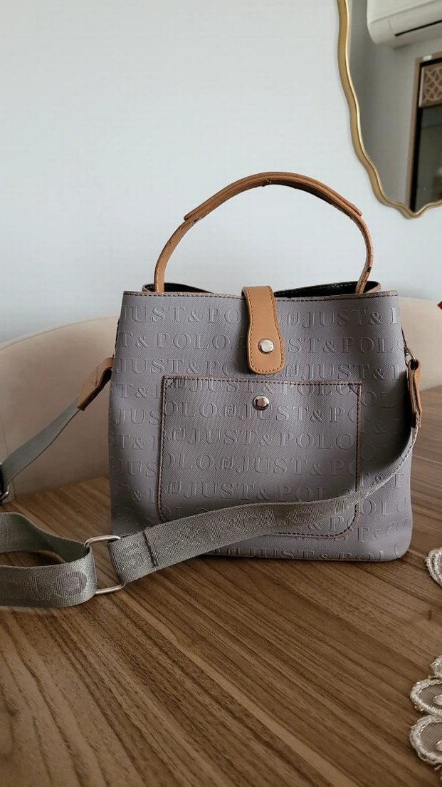 Gri Deri Kadın Omuz Çantası - Görsel 2