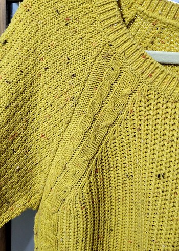 Parlak Sarı Örgü Kadın Kazak - Görsel 3