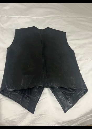 Vintage Düğmeli Siyah gerçek Deri Kadın Yelek - Görsel 2