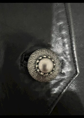 Vintage Düğmeli Siyah gerçek Deri Kadın Yelek - Görsel 4