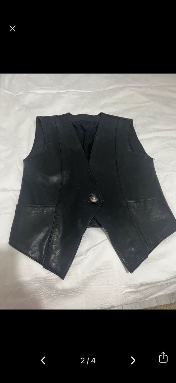 Vintage Düğmeli Siyah gerçek Deri Kadın Yelek - Görsel 3