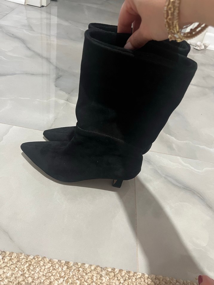 Siyah Süet Stiletto Topuklu Kadın Bot - Görsel 3