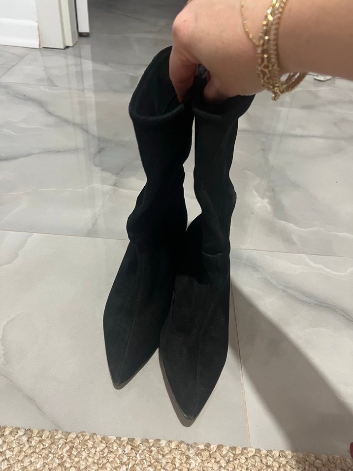 Siyah Süet Stiletto Topuklu Kadın Bot - Görsel 2