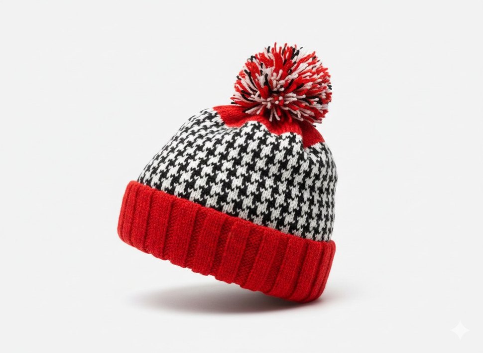 Kadın Kırmızı Gri Örgü Bere - Görsel 2