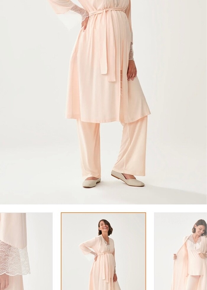 Dagi somon rengi 3 lü lohusa pijama takımı - Görsel 3