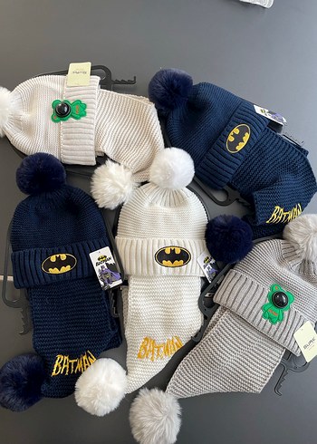 LC Waikiki Renkli Nakışlı Batman Triko Bere ve Atkı Seti
