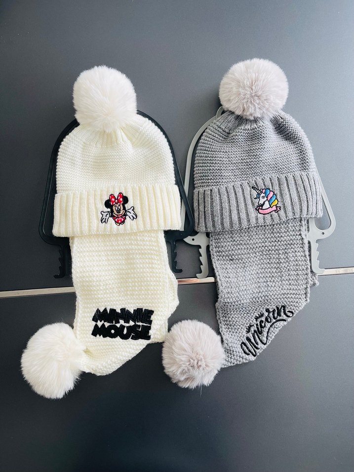 Renkli Nakışlı Çocuk Bere ve Atkı Seti - Görsel 2