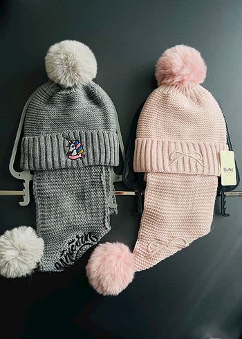 Nakışlı Triko Çocuk Bere ve Atkı Seti - Görsel 4