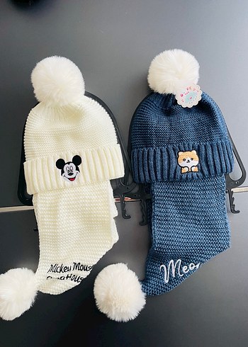 Beyaz Nakışlı Erkek Bere ve Atkı Seti - Görsel 3