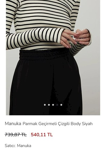s Beden beyaz Renk Manuka Parmak Geçirmeli Çizgili Body Siyah