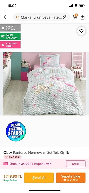 Unicorn yatak örtüsü nevserim seti