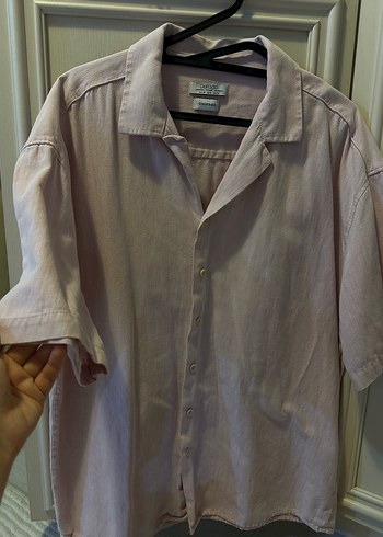 Pembe Keten Oversize Erkek Gömlek - Görsel 3