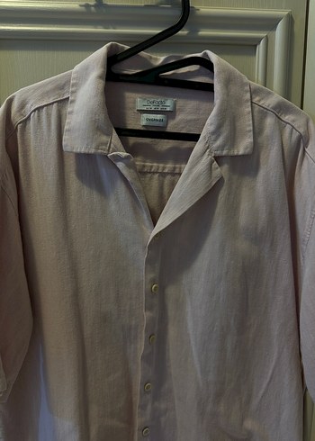 Pembe Keten Oversize Erkek Gömlek - Görsel 2