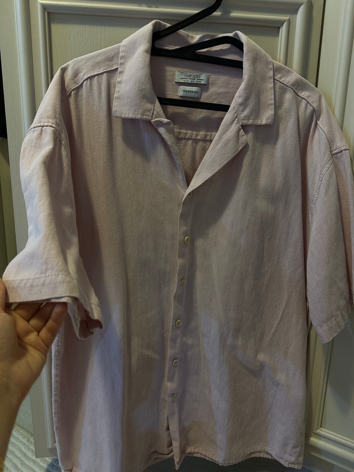 Pembe Keten Oversize Erkek Gömlek - Görsel 3