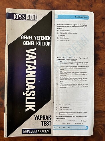 KPSS vatandaşlık yaprak test