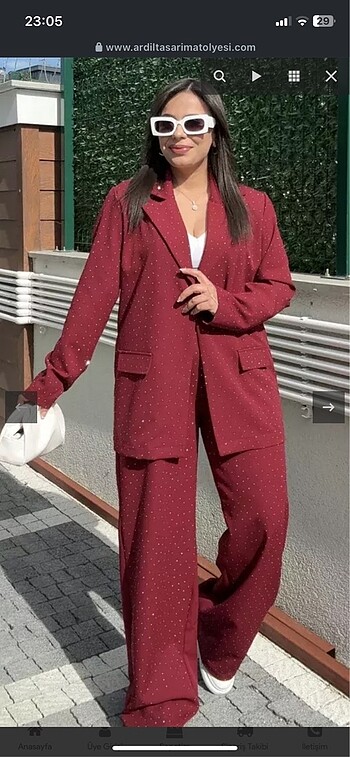 Bordo taşlı blazer takım