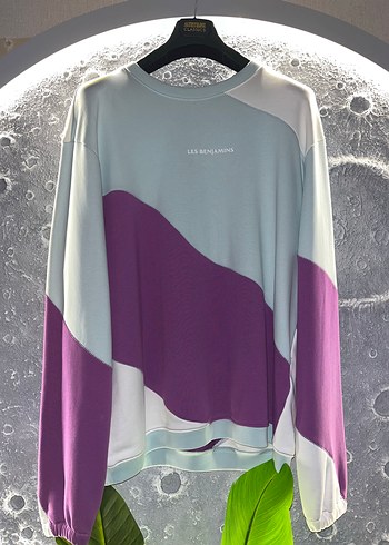 Les Benjamins Uzun Kollu Mor Baskili Oversize Sweatshirt