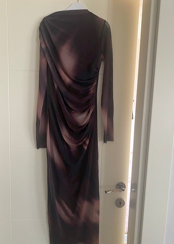 Kahverengi Drapeli Uzun Kadın Elbise - Görsel 5