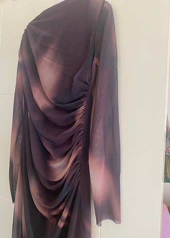 Kahverengi Drapeli Uzun Kadın Elbise - Görsel 6