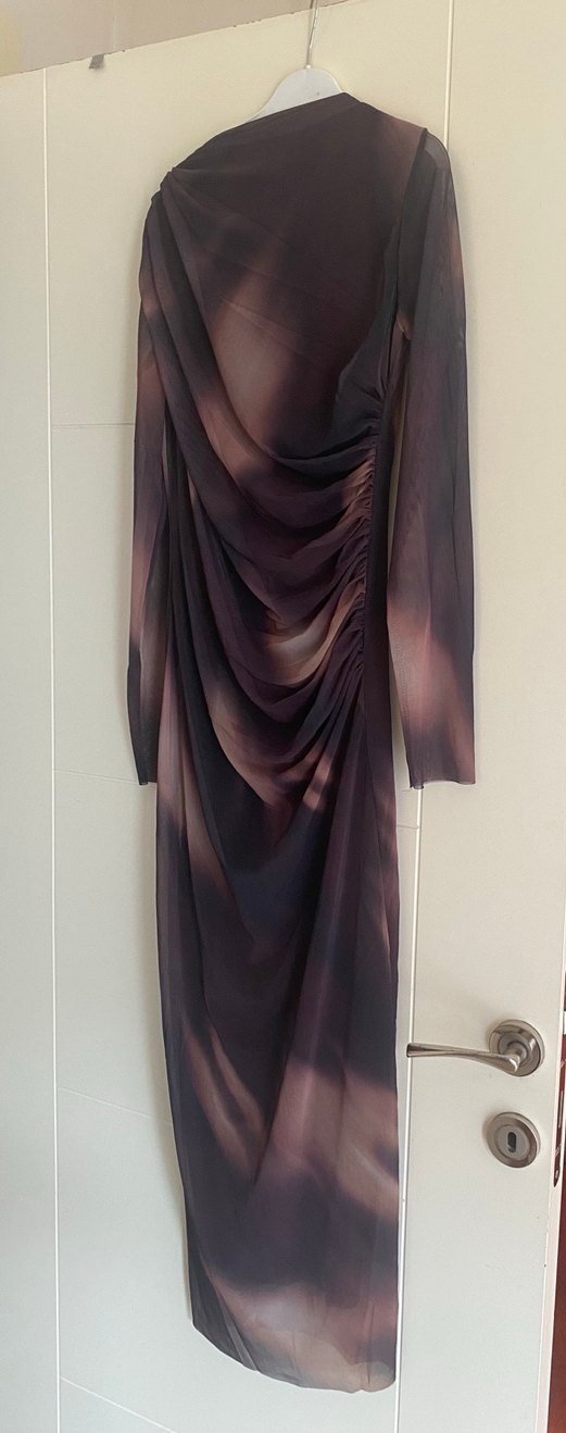 Kahverengi Drapeli Uzun Kadın Elbise - Görsel 4