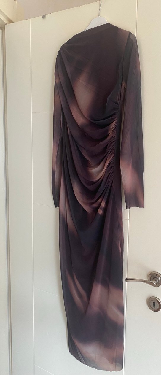 Kahverengi Drapeli Uzun Kadın Elbise - Görsel 3