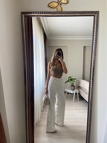 40 Beden MAJE İŞLEMELİ BEYAZ JEAN