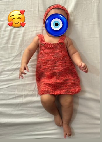 Kırmızı Örgü Bebek Kız Elbise Takımı - Görsel 2