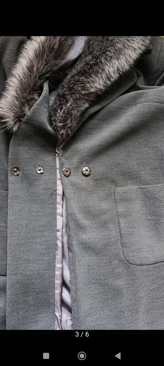 Kürklü Yaka Detaylı Koyu Gri Kaban - Görsel 3