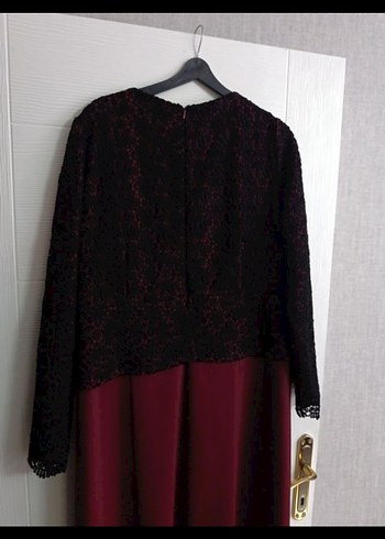 Bordo Dantel İşlemeli Uzun Kollu Kadın Abiye Elbise - Görsel 7