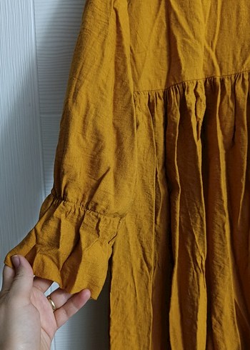 Sarı Uzun Kollu Bohem Kadın elbise - Görsel 2