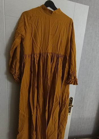 Sarı Uzun Kollu Bohem Kadın elbise - Görsel 4