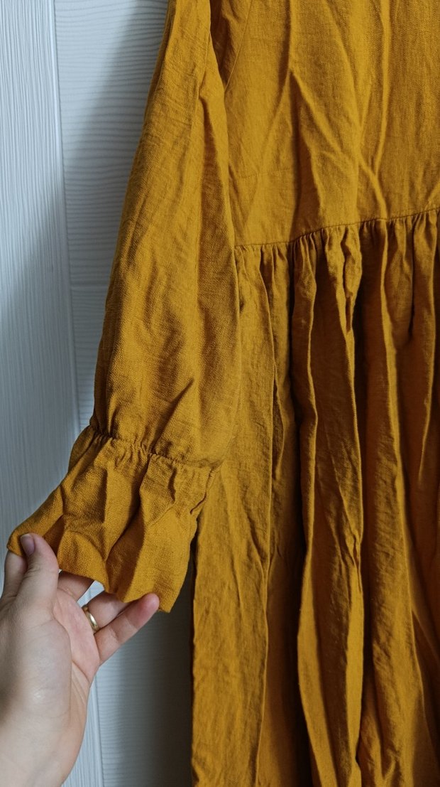 Sarı Uzun Kollu Bohem Kadın elbise - Görsel 2