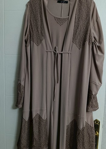 pudra Uzun Kollu yelekli elbise - Görsel 6