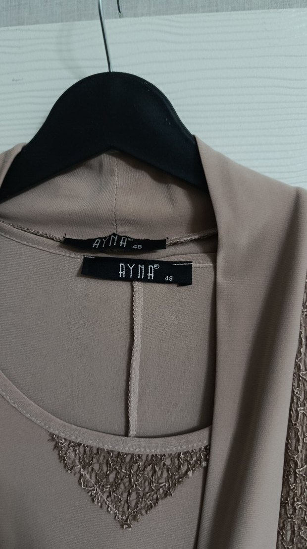 pudra Uzun Kollu yelekli elbise - Görsel 5