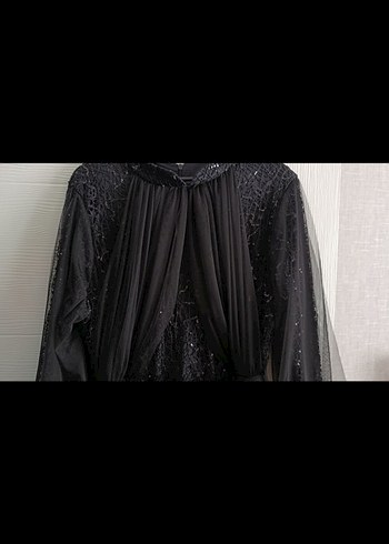 Siyah Nakışlı Gotik Uzun Abiye Elbise - Görsel 3