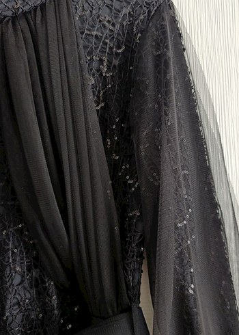 Siyah Nakışlı Gotik Uzun Abiye Elbise - Görsel 4