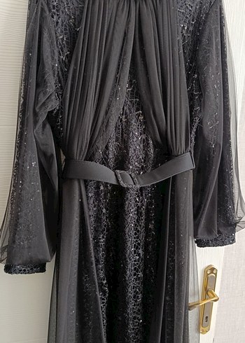 Siyah Nakışlı Gotik Uzun Abiye Elbise - Görsel 8