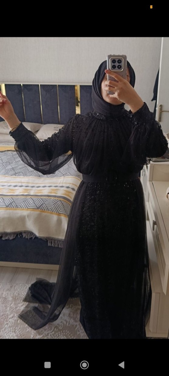 Siyah Nakışlı Gotik Uzun Abiye Elbise - Görsel 5