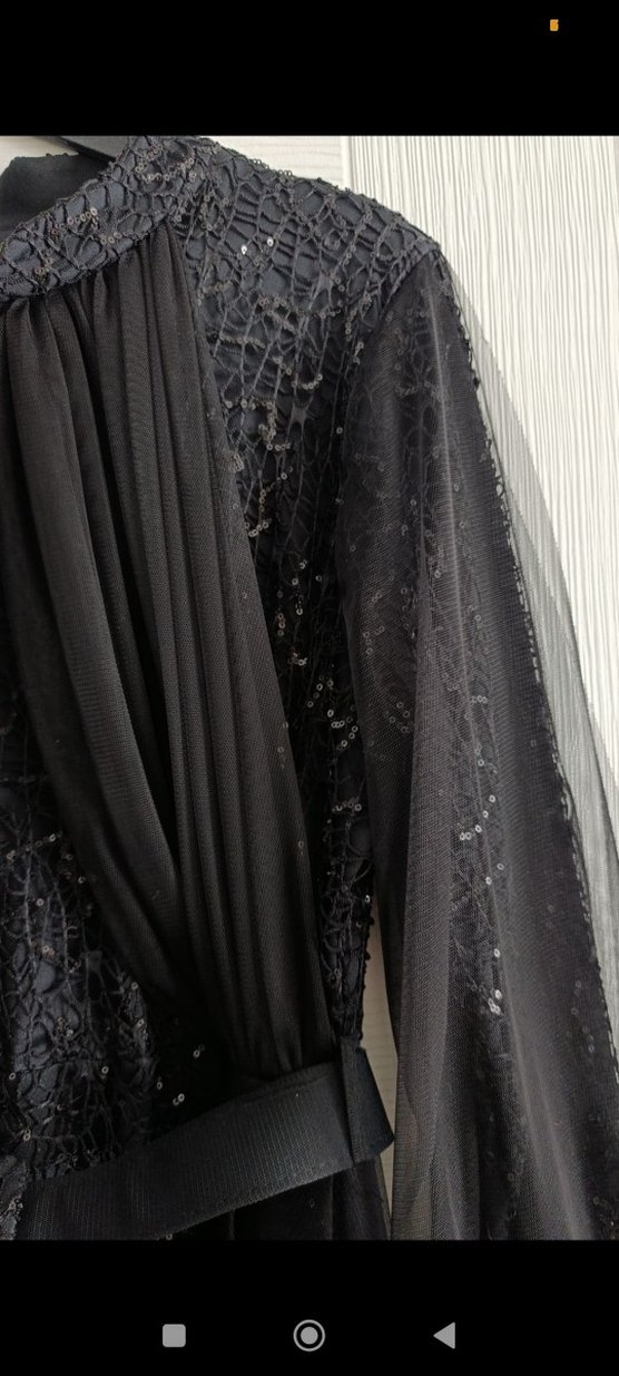 Siyah Nakışlı Gotik Uzun Abiye Elbise - Görsel 4