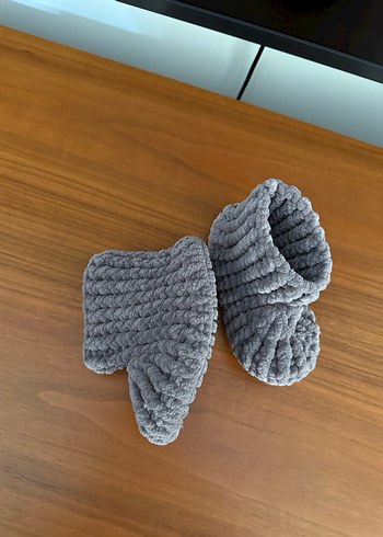 Gri Örgü Bebek Patik - Görsel 4