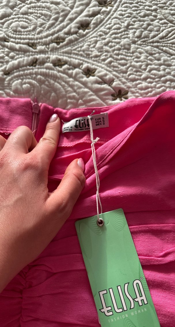 Pembe Drapeli Uzun Keten Etek - Görsel 4