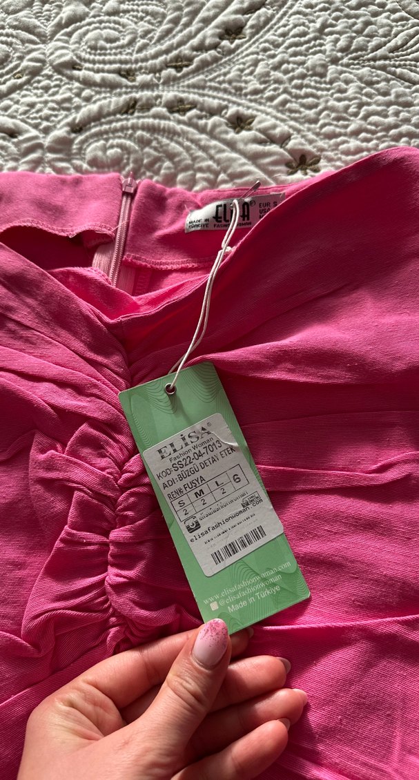 Pembe Drapeli Uzun Keten Etek - Görsel 5